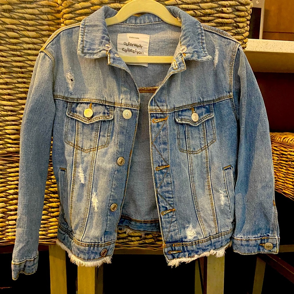 Zara kids, distressed denim jacket.